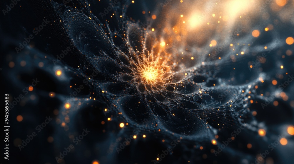 Poster abstract fractal forms exploring the relationship between nuclear physics and graphic design within 