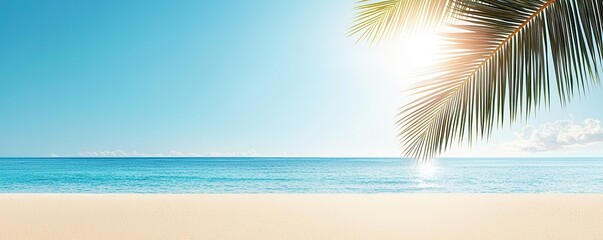 Fototapeta premium Tropical sun shining brightly over a palmlined beach, warm weather, summer vibes