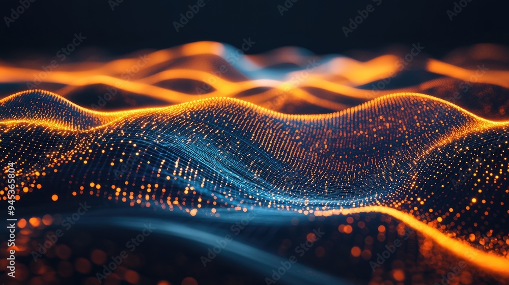 Poster abstract gradient particle waves flow continuously featuring interconnected dots and lines this digi