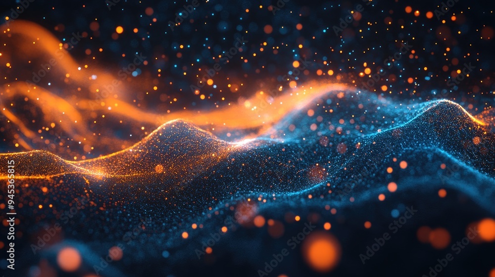 Poster abstract gradient particle waves flow continuously featuring interconnected dots and lines this digi