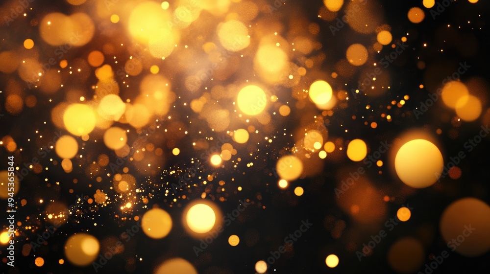 Poster abstract golden shimmer on a dark background featuring soft bokeh lights