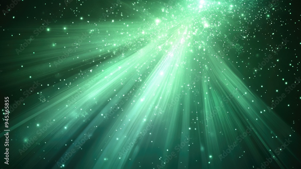 Poster abstract green background featuring a starburst effect with glossy highlights and dynamic lines beau