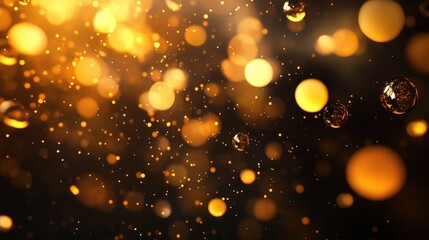 Abstract golden bokeh circles against a dark backdrop Stunning visualization featuring shimmering particles and rays of light