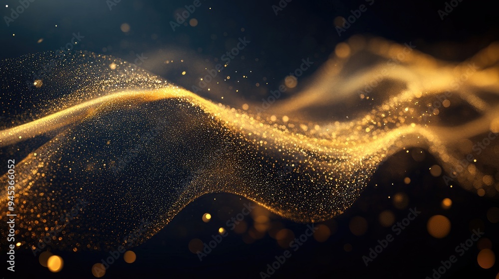 Aufkleber abstract shimmering gold wave design element with a glittering effect on a dark backdrop