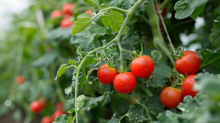 Tomatoes in the garden. Concept of harvesting vegetables in greenhouse