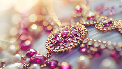 Fototapeta premium Beautiful necklace closeup on white background