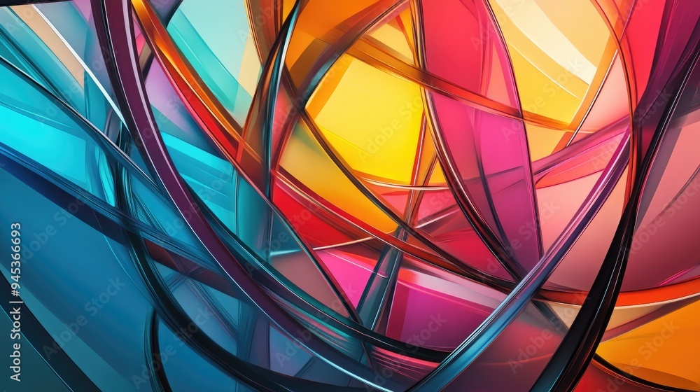 Poster colorful intersecting lines in a generative geometric art illustration creating an eye catching abst