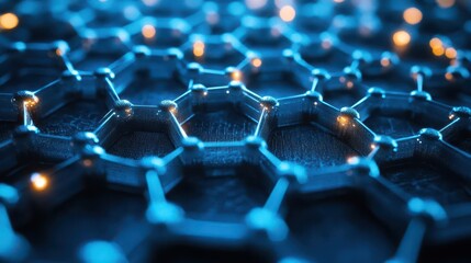 Fototapeta premium closeup of futuristic graphene mesh structure intricate network of white lines on blue background abstract representation of nanotechnology and advanced materials