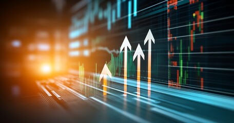 Stock Market Graph with Arrows Pointing Upwards Indicating Upward Trend as Wallpaper Background