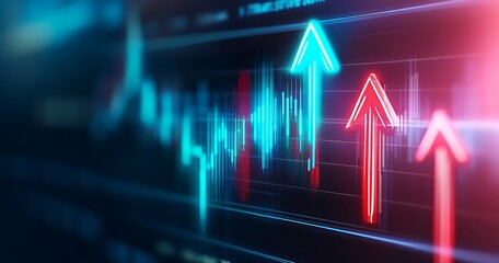 Stock Market Graph with Arrows Pointing Upwards Indicating Upward Trend as Wallpaper Background
