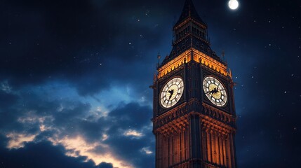 Big Ben Tower Illuminated at Night