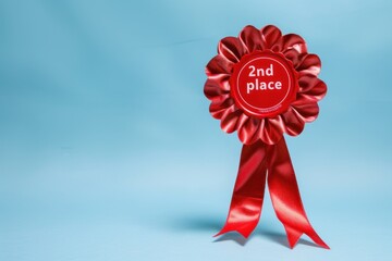 Red award ribbon on a turquoise background, with the words 2nd place