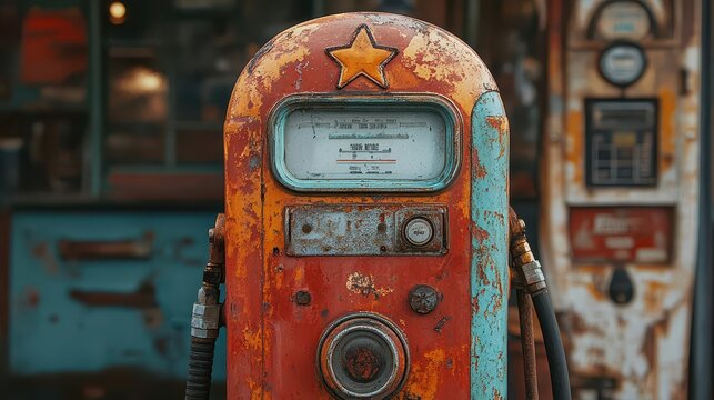closeup of vintage gas pump nozzle at retro filling station worn metal and faded paint evoke nostalgia for classic americana