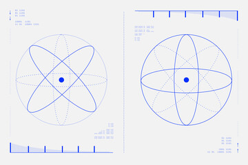 Obraz premium Atomic models and electron orbitals, visualizing structures and quantum mechanics with focus on atomic orbits. Science. Modern aesthetics, minimalist art. Vector design for cover, poster and ad