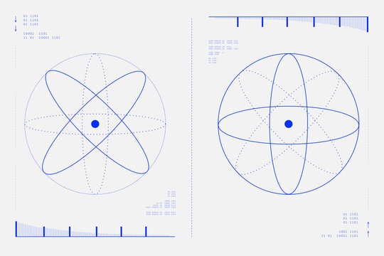 Atomic models and electron orbitals, visualizing structures and quantum mechanics with focus on atomic orbits. Science. Modern aesthetics, minimalist art. Vector design for cover, poster and ad