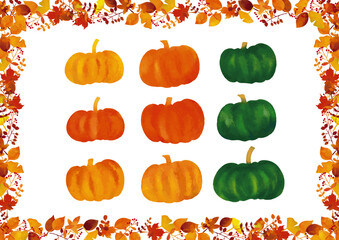 北欧風　落ち葉フレームといろいろパンプキン　セット