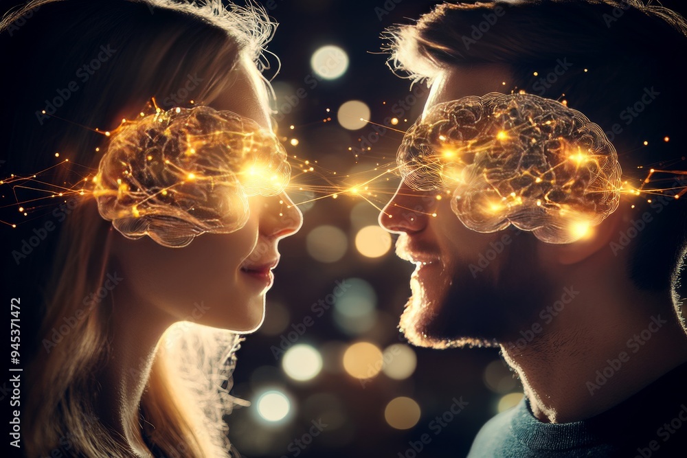 Aufkleber couple with glowing brain connections illustrates the deep intellectual bond between partners highli
