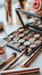 Make-up cosmetic product, beauty products and cosmetics swatch sample flatlay, various makeup brand tools as glamour fashion night out background idea