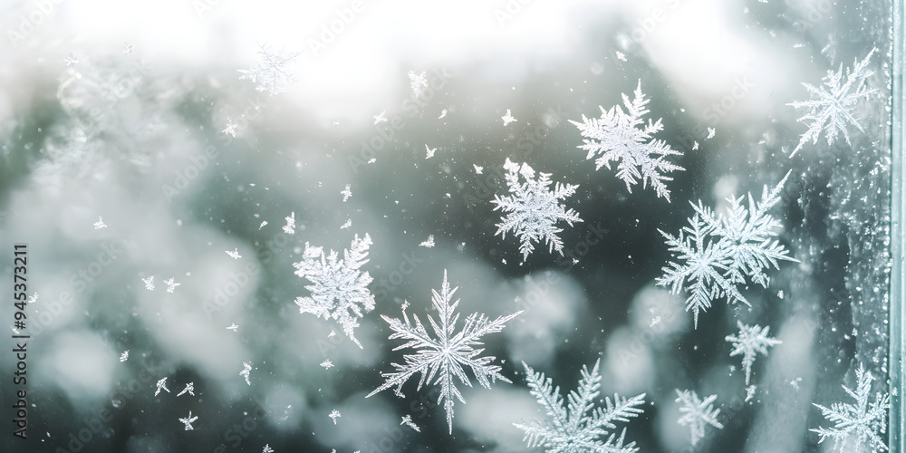 Aufkleber a close-up of a frosted window features intricate snowflakes creating a beautiful winter scene with 