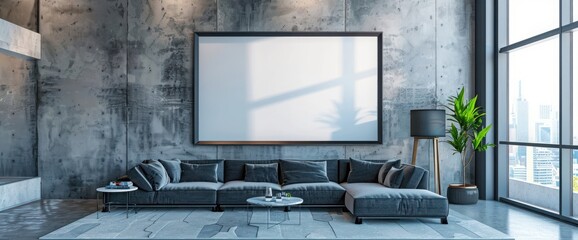 large luxury modern bright interiors with mock up poster frame illustration 3D rendering computer generated image not photos and not private property