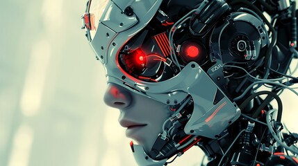 Fototapeta premium Android Robot Head with Red Eyes