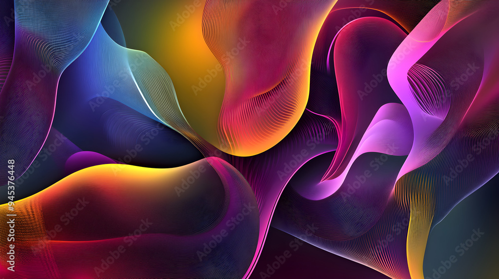 Poster an abstract digital art piece features flowing lines and vibrant colors creating a dynamic, energeti