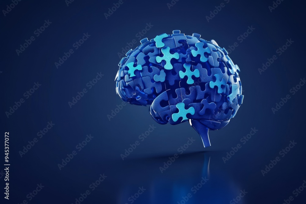 Aufkleber a brain made entirely of blue puzzle pieces symbolizes the complexity of cognition highlighting the 