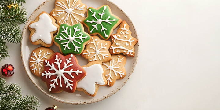 Festive christmas cookies arranged on a plate decorated with icing and colorful shapes capturing the holiday spirit and joy of the season
