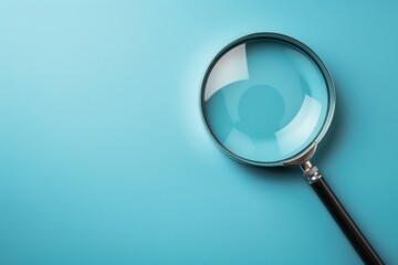 A magnifying glass placed over a digital data interface, symbolizing analysis, data-driven insights, and modern technology. The blue-toned background is filled with graphs, charts, and numbers.