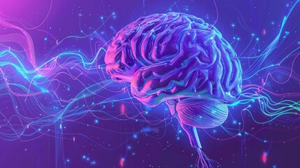 Obraz premium Abstract brain with neon light.