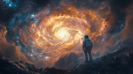 Fototapeta premium Astronauts adventure through a wormhole in space