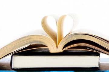 open book with a heart on a white background