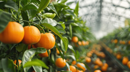 Oranges on tree. Harvesting orange fruits