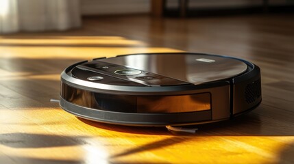 Robot Vacuum Cleaner Recharging at Docking Station After Completing Cleaning