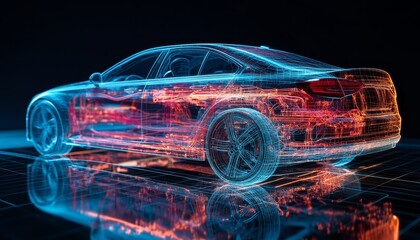 3d mesh visualization of a car s internal wiring network created with generative ai technology