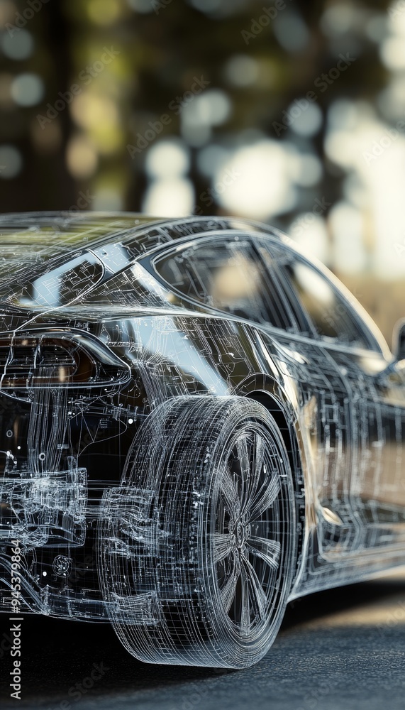 Aufkleber 3d mesh visualization of a car s internal wiring network created with generative ai technology