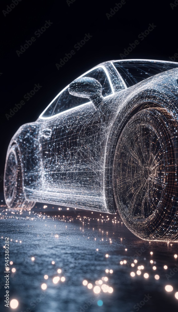 Aufkleber 3d car mesh displaying intricate wiring network created with generative ai technology