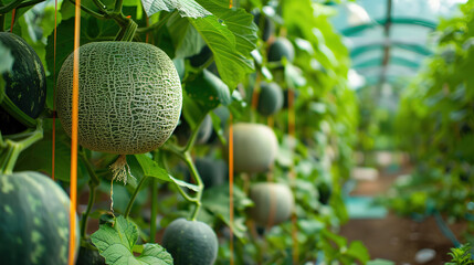 Melon in the garden. Concept of harvesting fruits