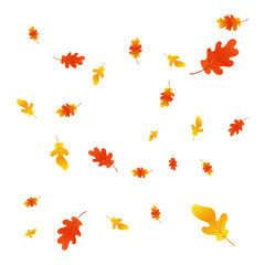 Autumn background with oak leaves. Orange oak leaf in flat style. Autumn overlay on white background.