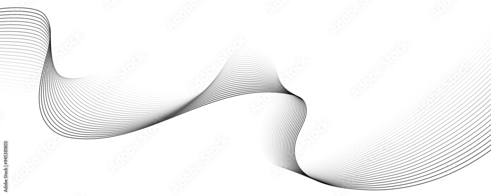 Poster Abstract black wavy lines pattern isolated on transparent background. Vector design element