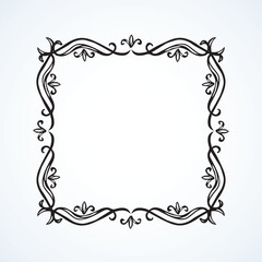 Old cute romantic book ribbon bow swirly tag swoosh element isolated on white paper card backdrop. Freehand black ink pen outline drawn curly corner sketchy in artistic rustic curlicue scrawl style