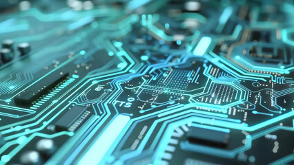 Digital electronic circuit board in neon colors with vibrant energy flowing through, creating a futuristic and dynamic background new stock image illustration AI