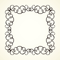 Old cute romantic book ribbon bow swirly tag swoosh element isolated on white paper card backdrop. Freehand black ink pen outline drawn curly corner sketchy in artistic rustic curlicue scrawl style