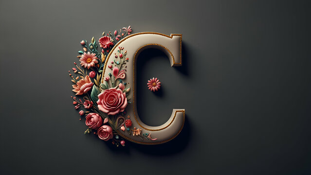 background with flowers and embroidered letter C for profile 