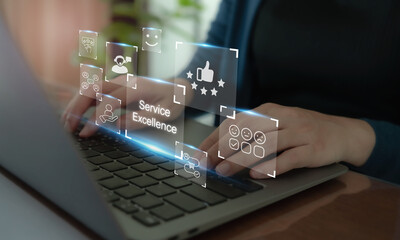 Service excellence, high quality service concept. Continuous improvement and invest in training and...