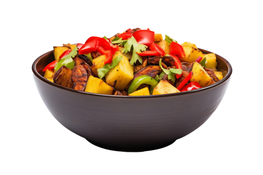 Colorful assortment of fresh fruits in a decorative bowl isolated on white background, perfect for healthy eating, culinary design projects, and organic food illustrations in a transparent PNG format