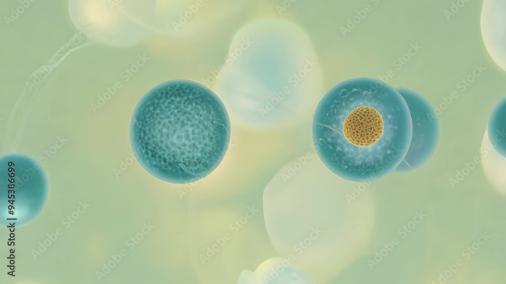 Poster exploring the microscopic world of cellular structures and interactions in high-detail animation