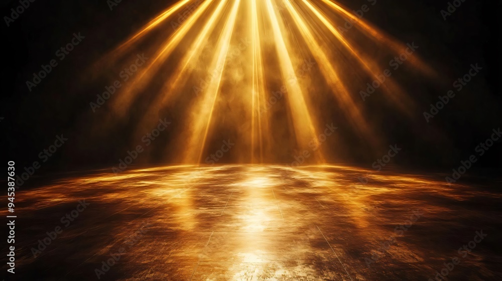 Poster a stunning display of golden light illuminating a dark space, creating a serene and captivating atmo