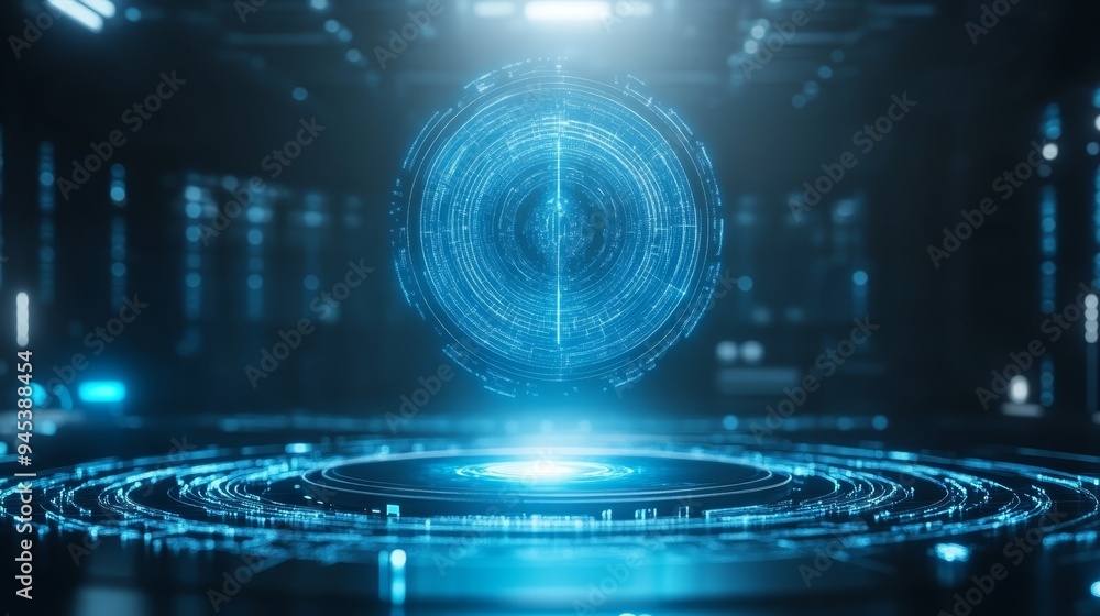 Poster abstract digital technology background with circular glowing elements