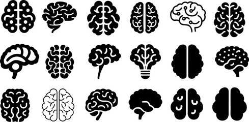 Brain icon silhouette vector clipart set, Perfect brains for medical, educational, neuroscience, psychology, and mental health designs © Arafat